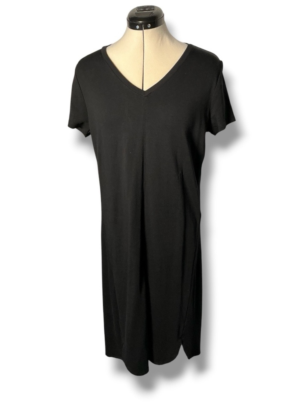 Classic V-Neck cotton Black T-Shirt midi Dress